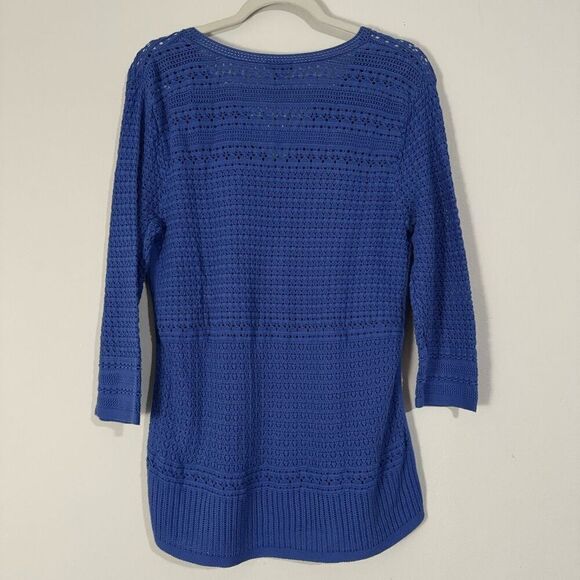 Talbots Blue Open Knit Half Sleeve V-Neck Pullover M - Picture 5 of 5